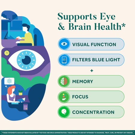 NEURIVA Suplemento cerebral + ocular para memoria, enfoque y concentración con luteína y vitaminas A C E y zinc para la salud