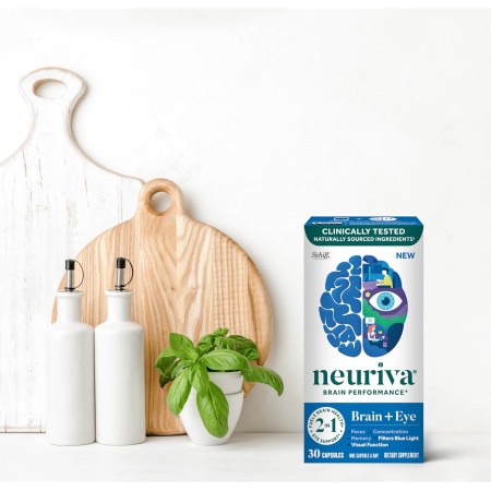 NEURIVA Suplemento cerebral + ocular para memoria, enfoque y concentración con luteína y vitaminas A C E y zinc para la salud