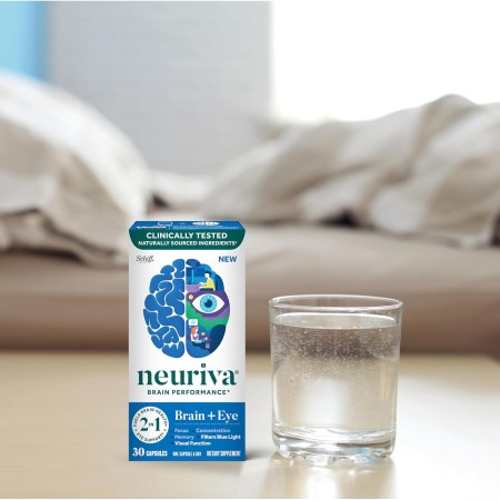 NEURIVA Suplemento cerebral + ocular para memoria, enfoque y concentración con luteína y vitaminas A C E y zinc para la salud