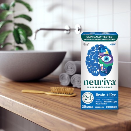 NEURIVA Suplemento cerebral + ocular para memoria, enfoque y concentración con luteína y vitaminas A C E y zinc para la salud