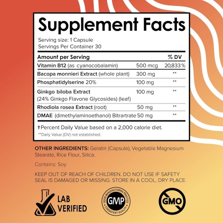 Vital Vitamins Suplementos cerebrales para la memoria y la concentración (paquete de 3) - refuerzo cerebral nootrópico - Apoyo