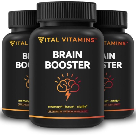 Vital Vitamins Suplementos cerebrales para la memoria y la concentración (paquete de 3) - refuerzo cerebral nootrópico - Apoyo